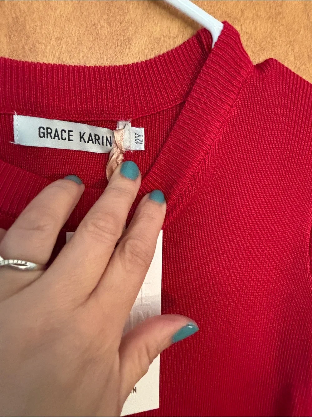 Grace Karin Red Long Sleeve Knit Girls Dress with Gathered Skirt
